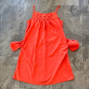 Old Navy Women Orange Dress with Pockets, Flower Top, Tank Thin Straps, Size S